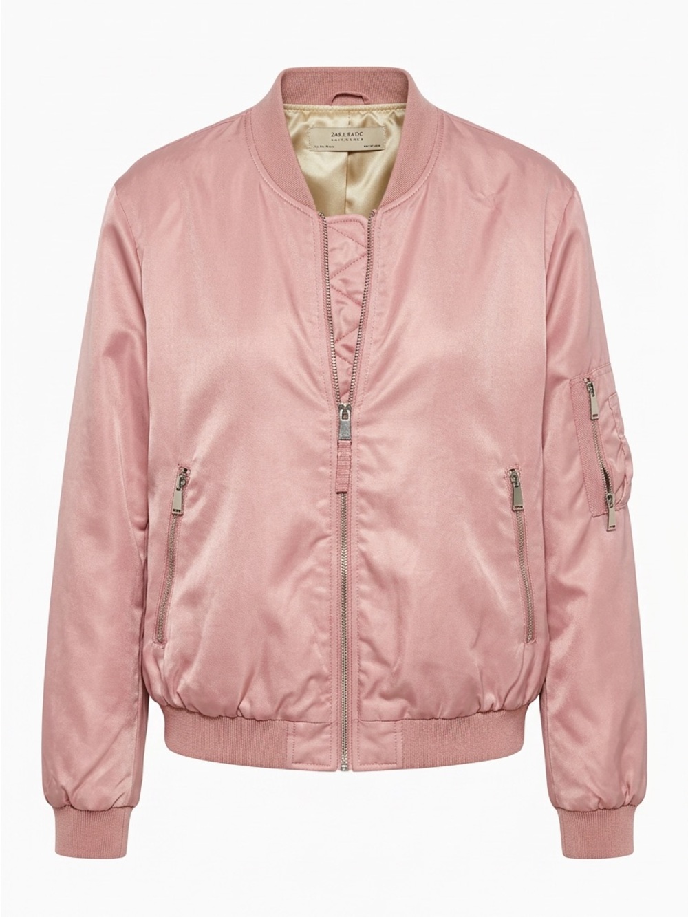 Zara Dusty Rose Satin Bomber Jacket